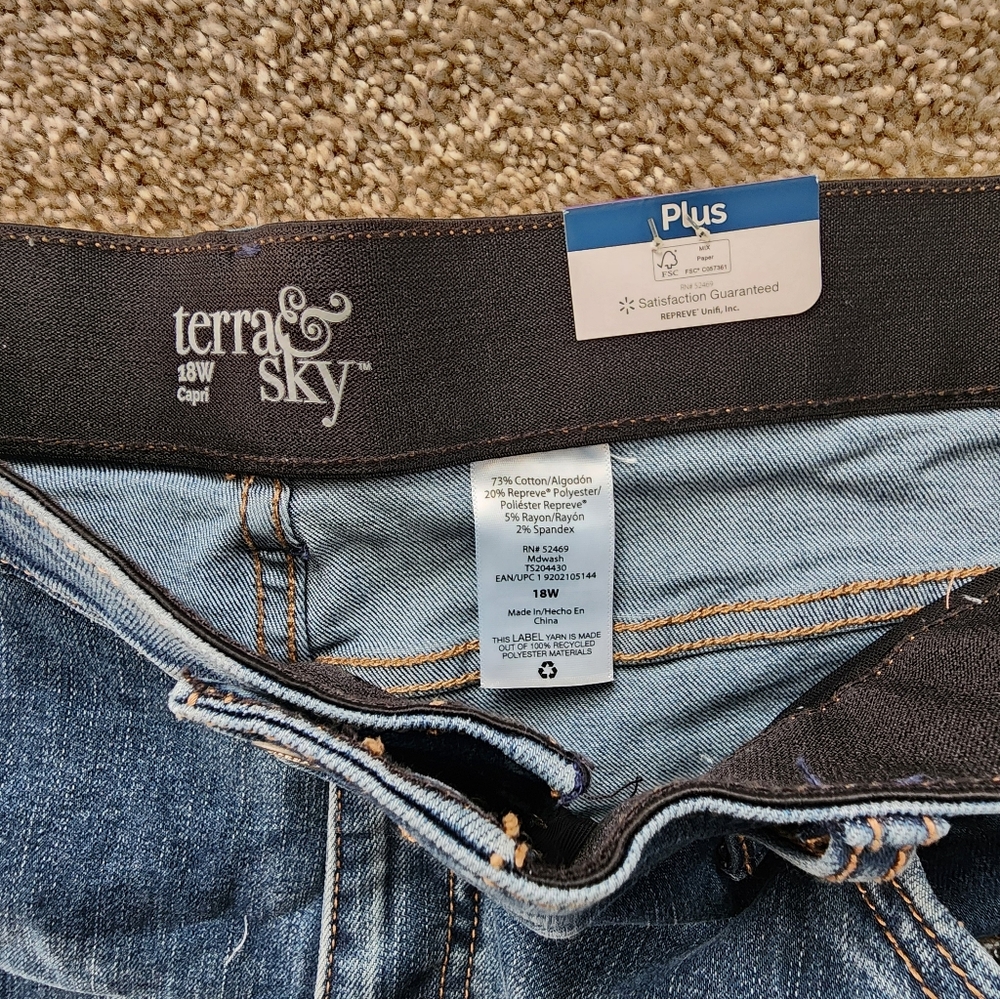 Women's Blue Cropped Denim Capris 18W - Picture 3 of 4